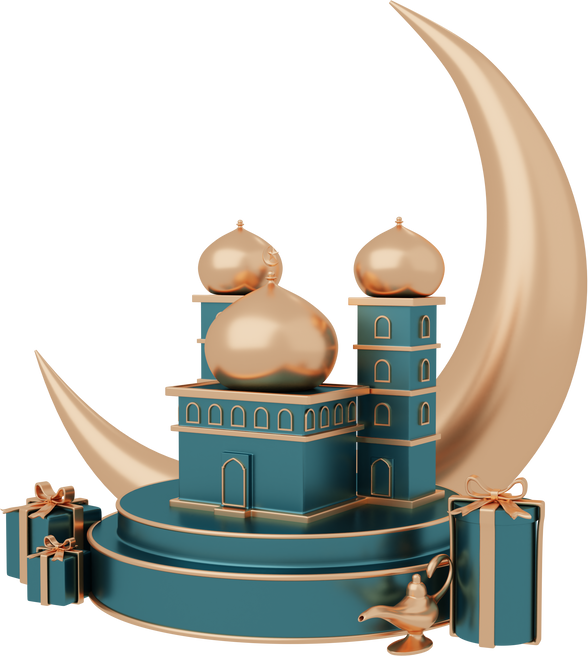 Mosque and Crescent Moon Islamic 3D Object Element