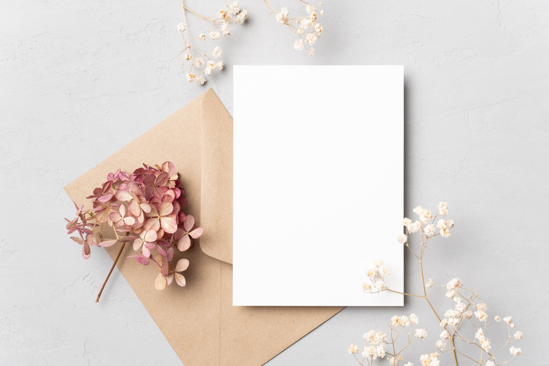 Wedding invitation card mockup with flowers